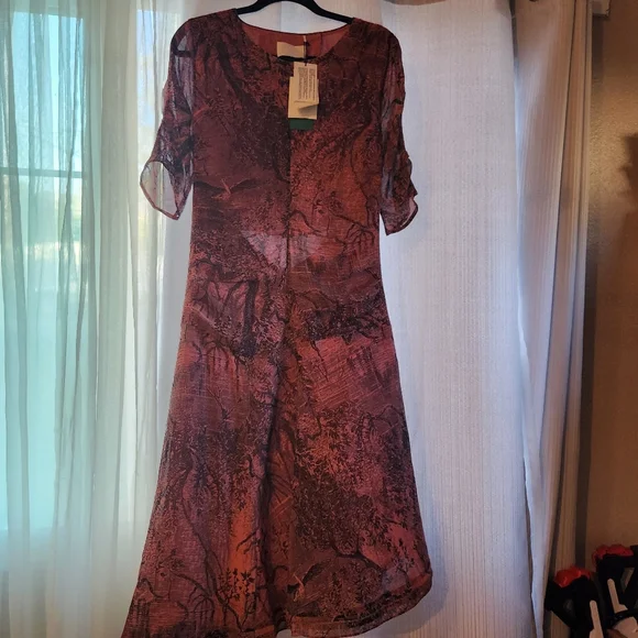 H&M | Dresses | Hm Burgundy Artistic Long Sleeve Dress